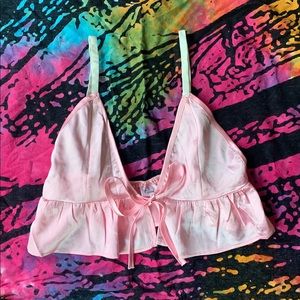 Baby pink v neck tie crop top